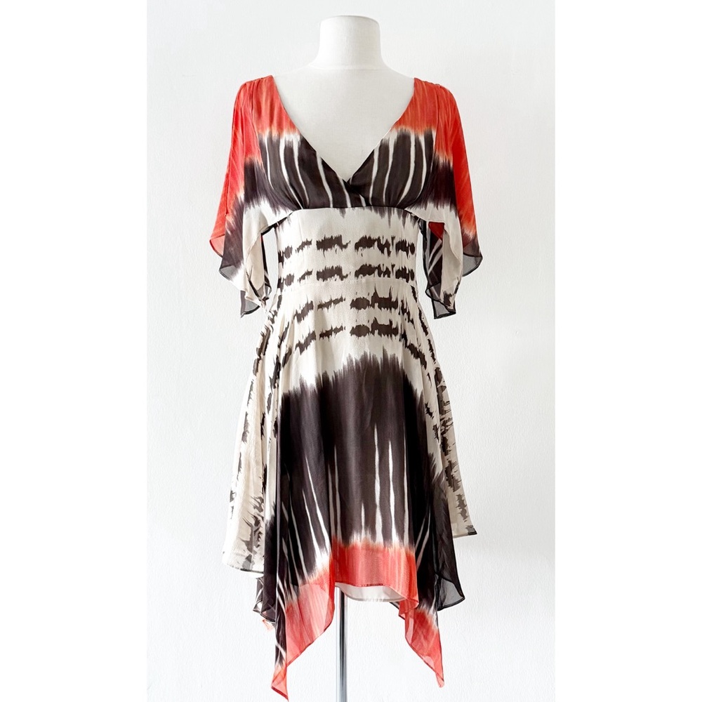 Karen Millen Silk Y2K Chiffon Layered Tie Dye Asymmetrical Dress Size US 4